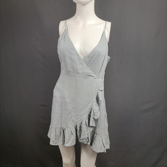 Moss & Spy Dresses & Skirts - Lottie Moss Wrap Mini Dress M Light Blue Ruffle Hem Cottagecore
